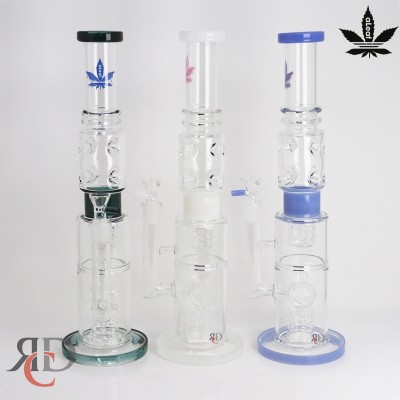 WATER PIPE DBL BARREL CYCLINDER W/STRIPE WPLF6003